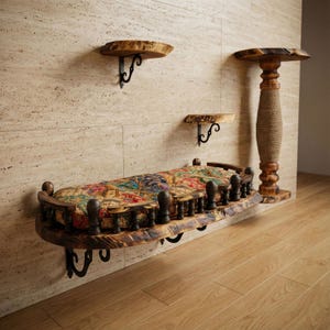 Großes Katzenwand-Bettset - Stufen, Kissen & Hängekratzer; Schwimmendes Regal aus Massivholz; Rustikale Maine-Coon-Katzenmöbel; Waschbarer Kissenbezug
