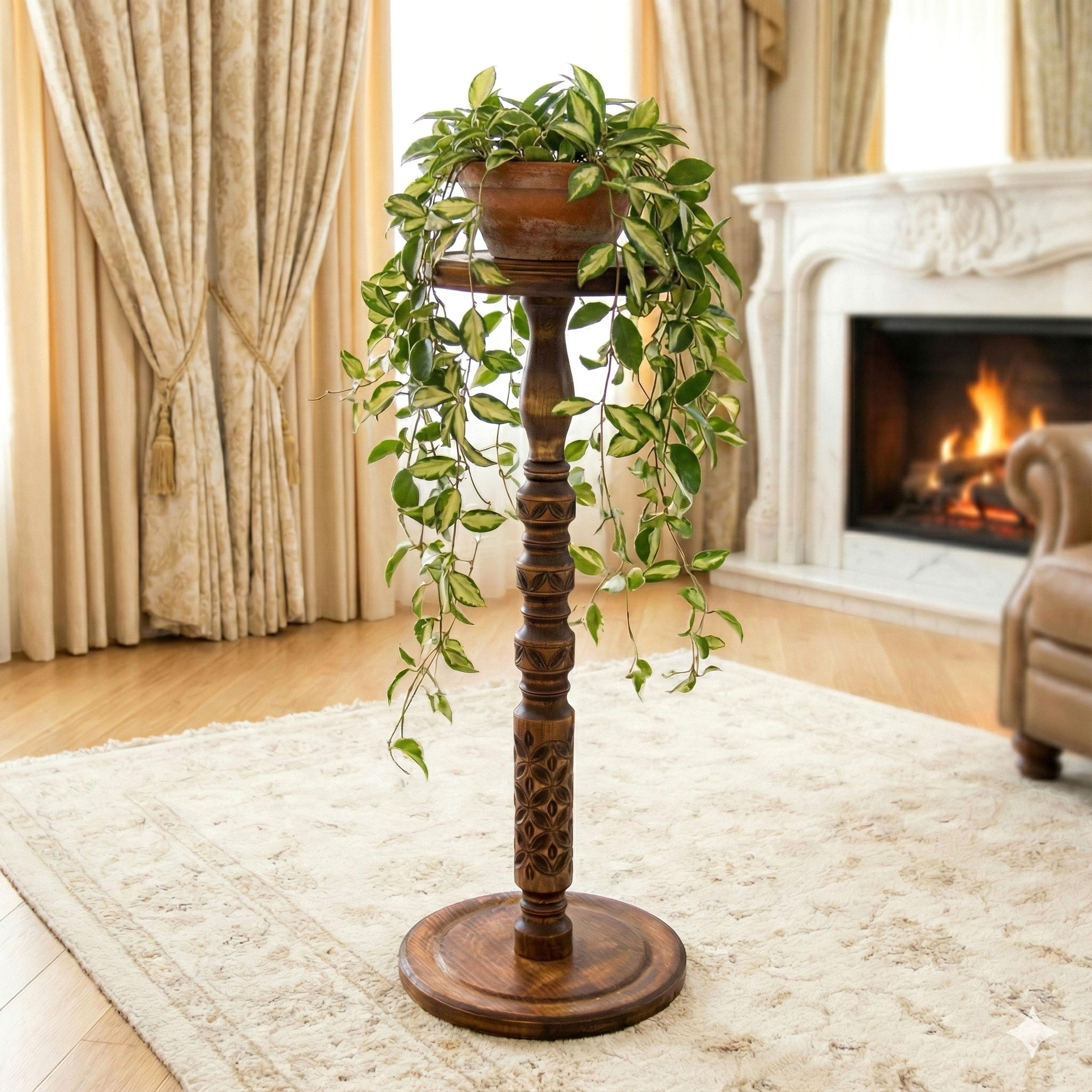 Tall Carved Wooden Planter Stand; Premium Modern Home Decor; Large Column Plant  Pot Stand; Solid Wood Pedestal Display - Etsy