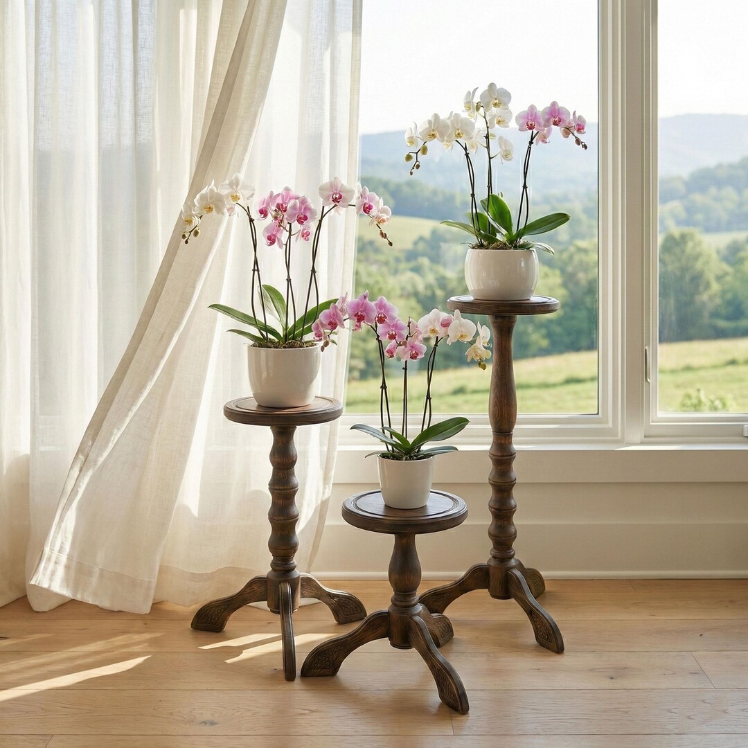 Set of 3 Wood Plant Stands Indoor; Wooden Flower Pot Holder; Tall Oak ...