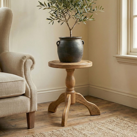Solid Oak Wood Plant Stand Indoor; Sturdy Hardwood Pot Holder; Natural  Carved Tripod; Low Round Pedestal Stool; Mid Century Fern Display - Etsy
