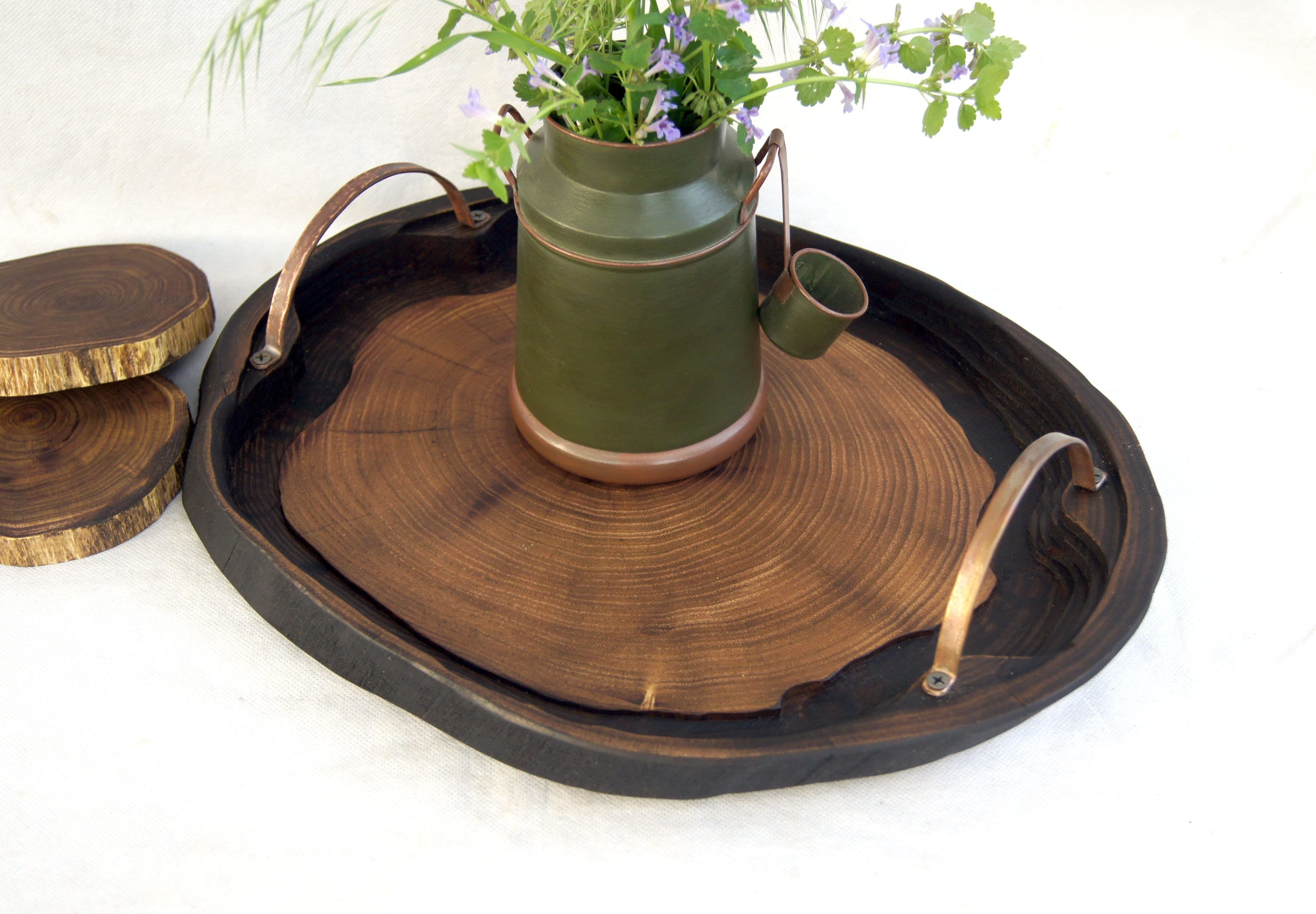 Small tree stump serving tray with handle Rustic natural wood Etsy