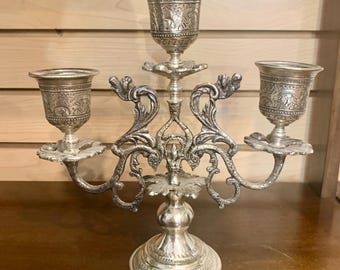 Vintage 80s Coated Brass Modern Candelabra/ Metal Glow by