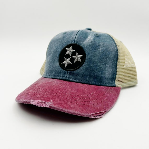 Black Tennessee Tristar Tricolored Distressed Trucker Hat