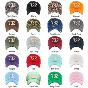 May include: A set of 15 distressed baseball caps in various colors and patterns, each featuring the number "732" embroidered in a light beige color.