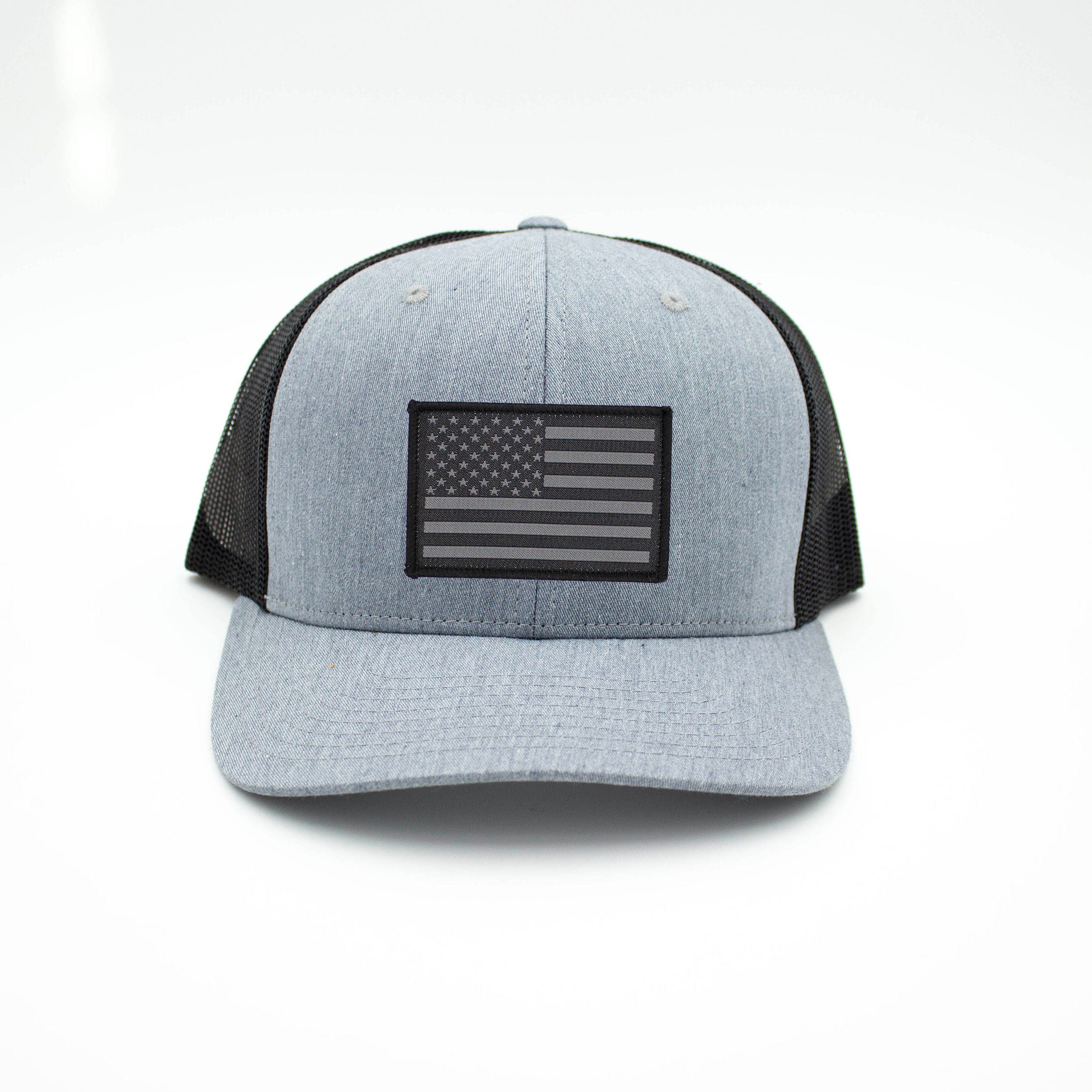 American Flag Patch Trucker Hat Gray 