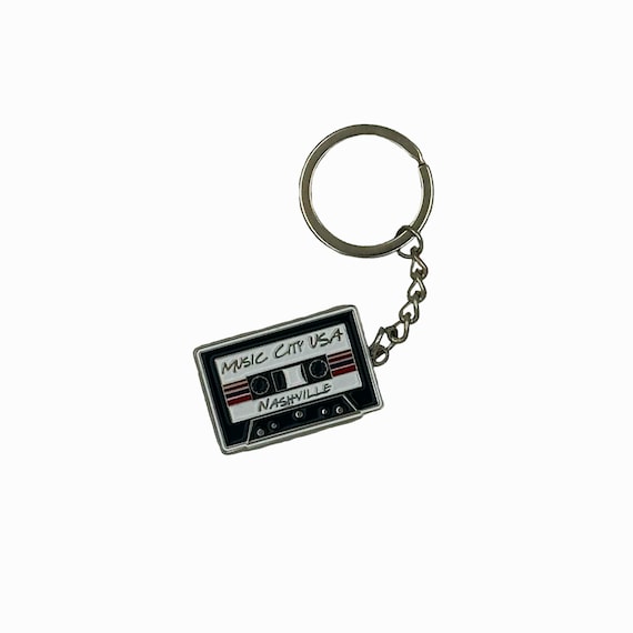 Metal Nashville Music City Cassette Keychain