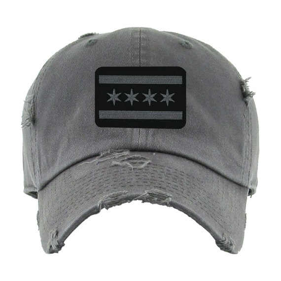 Blacked Out Chicago Flag Patch Dad Hats