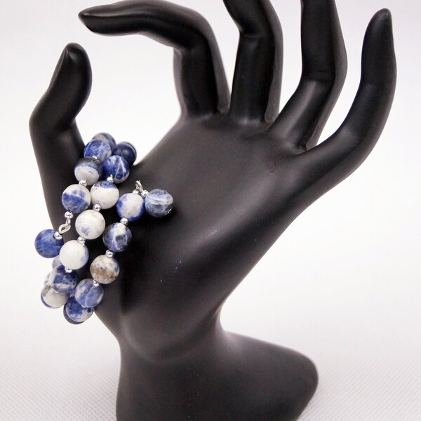 Blue Sodalite Stone Memory Wire Girls Bracelet Jewelry