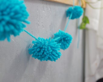 FREE SHIPPING Turquoise Blue Yarn Pom Pom Garland