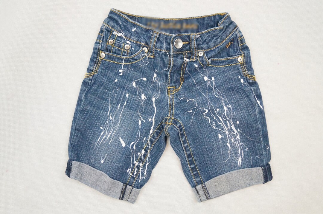 Girls DENIM Jean Paint Splatter Shorts Size 8 Slim Etsy