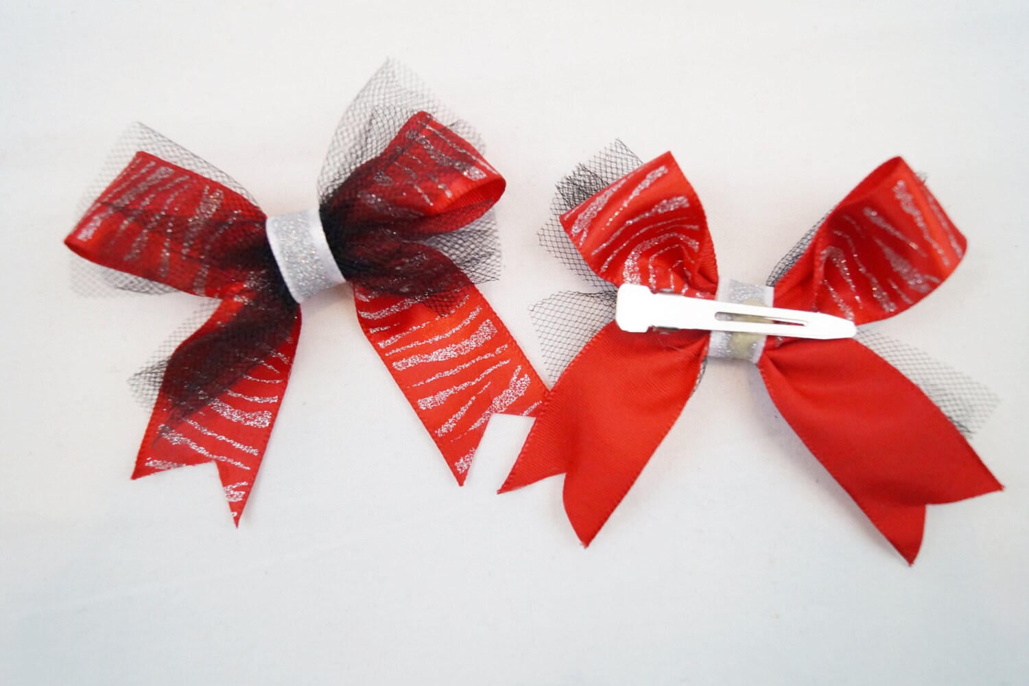 Red and Black Zebra Print BOW Hair Clip Set - Etsy
