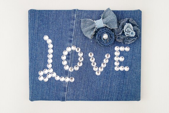 jeans with hanging rhinestones