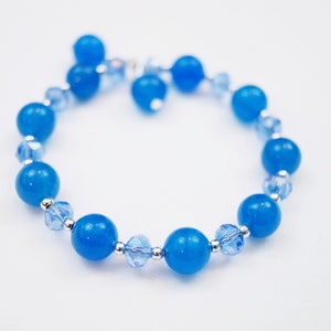 Blue Glass and Stone Memory Wire Girls Bracelet Jewelry