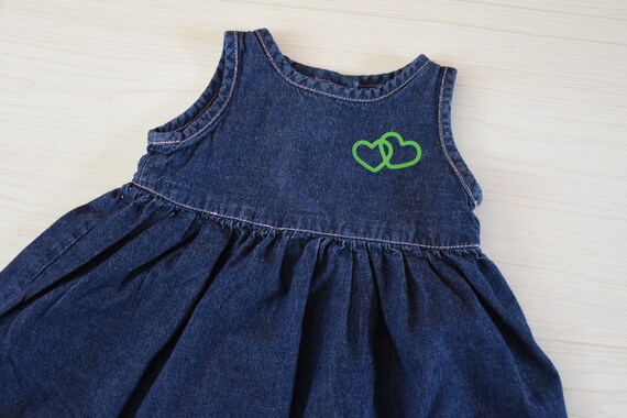 Baby Girls Green Heart Denim Jean Dress Size 6-12 Months