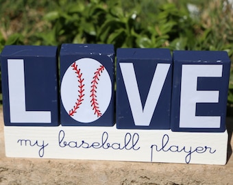 LOVE my baseball player Wood Blocks, Baseball Wood Blocks, Wood Blocks, Painted Wood Blocks,