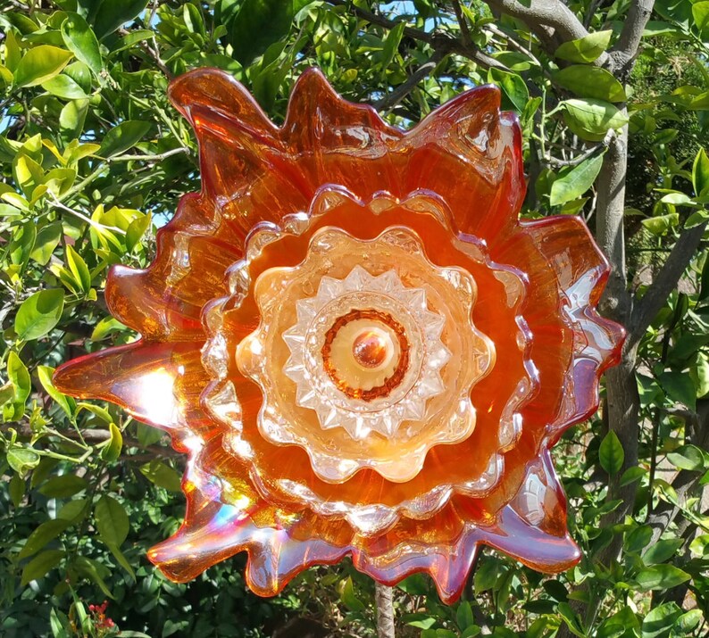 Glass Plate Flower Suncatcher Yard Art Garden Decoration Etsy