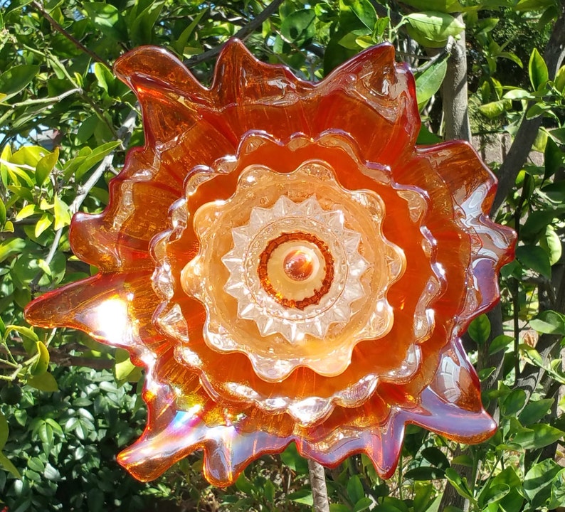 Glass Plate Flower Suncatcher Yard Art Garden Decoration Etsy