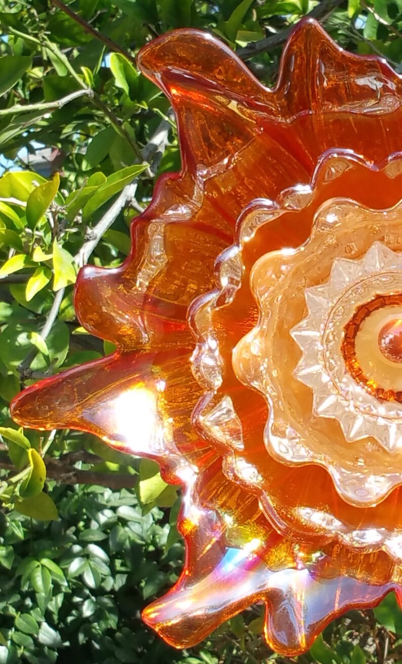 Glass Plate Flower Suncatcher Yard Art Garden Decoration Etsy