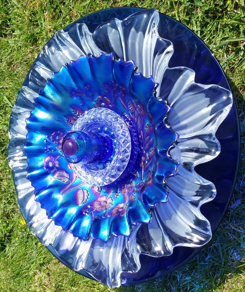 Cobalt Blue Glass Flower Outdoor Decor Garden Decoration Etsy