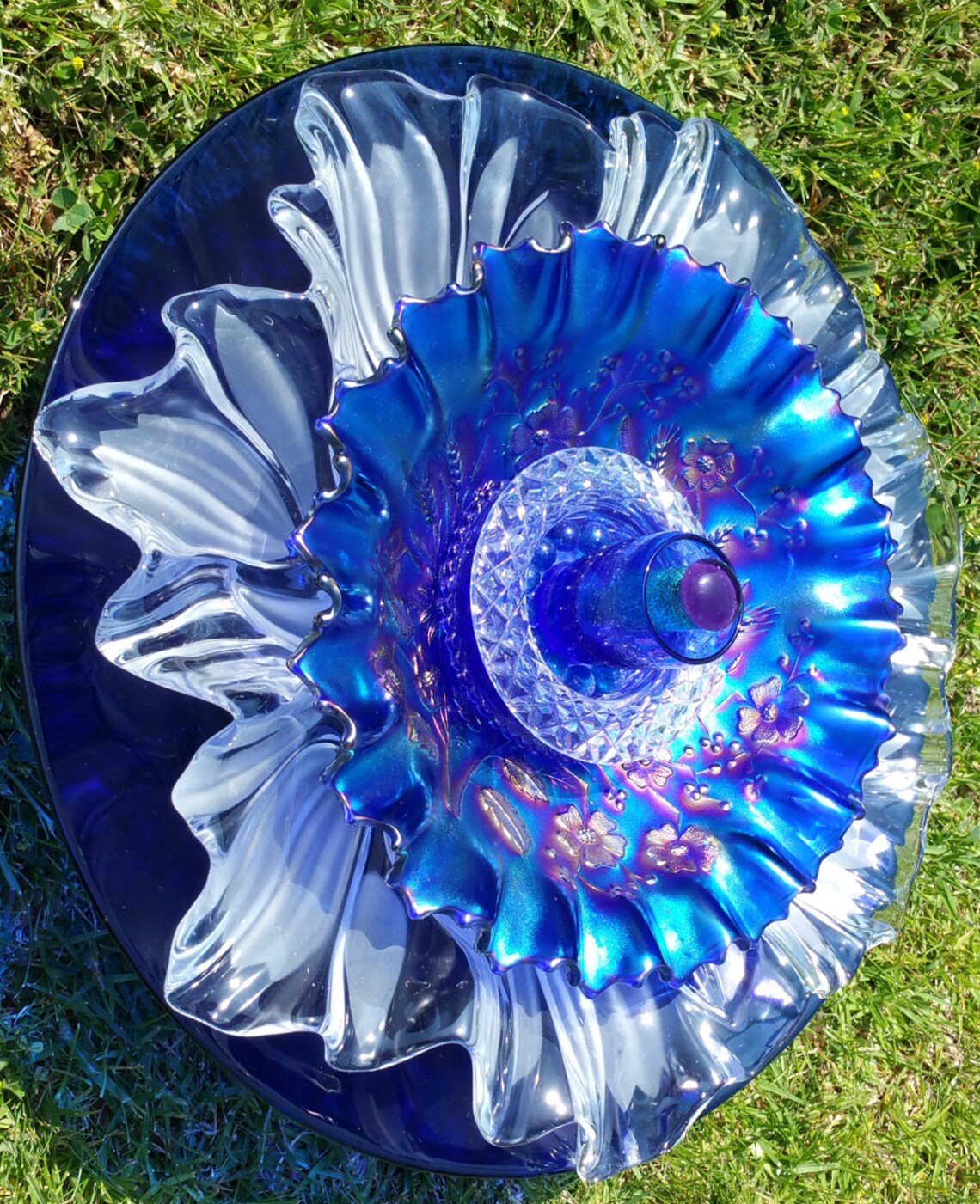 Cobalt Blue Glass Flower Outdoor Decor Garden Decoration Etsy
