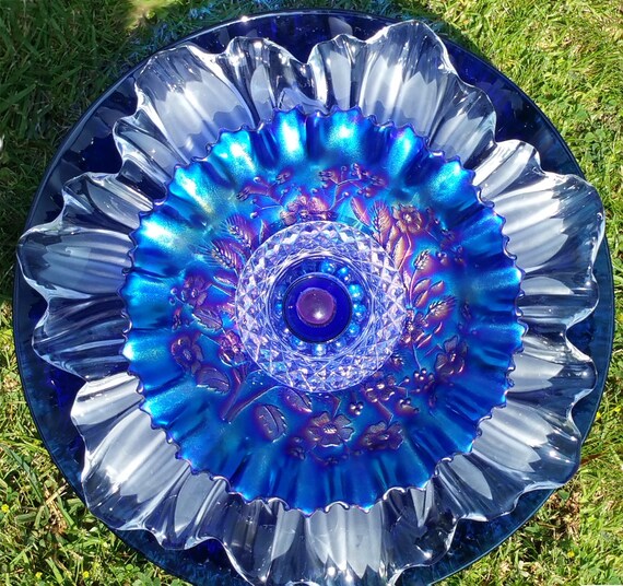 Cobalt Blue Glass Flower Outdoor Decor Garden Decoration Etsy