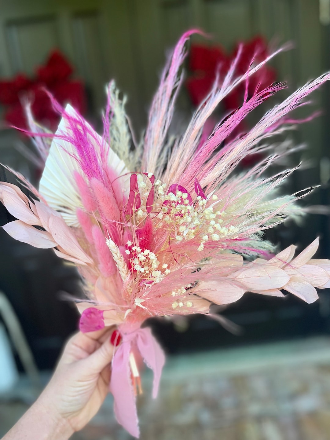 Pink Dry Flower Bouquet Pink Dry Flower Arrangement Bouquet for Wedding