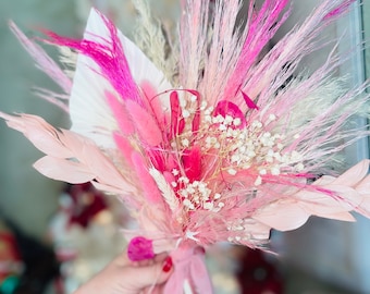 Pink Dry Flower Bouquet with Vase | Pink Wedding Table Decor| Bridesmaid Bouquet | Pink Home Decor and Gifts | Pink Pampas Grass Arrangement