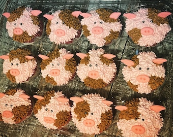 Fondant pig face cupcake or cake toppers