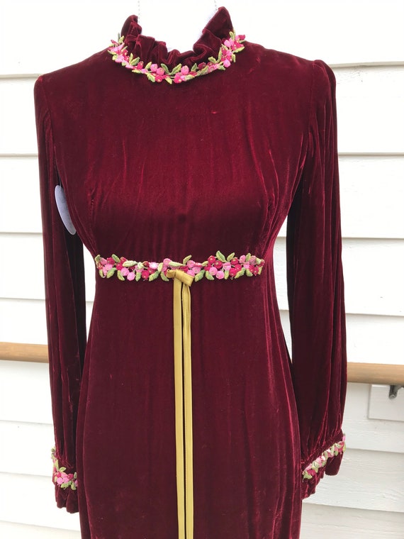 Vintage 1970’s Burgundy Velvet Maxi Dress