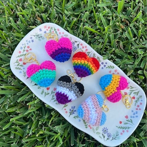 Pride Flag Crochet Love Hearts Keychain Pride Month Rainbow Bag Purse Backpack Charm