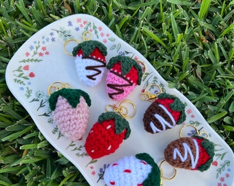 Strawberry Crochet Keychain Chocolate Covered