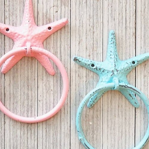 Starfish Decor One Starfish Towel Holder Towel Ring Etsy