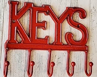 SALE - Rustic Cast Iron Wall Key Holder - Vintage Industrial Decor - 5 Hooks