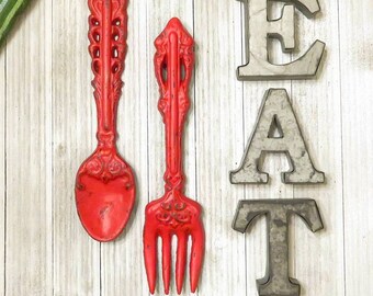 Metal Word Fruit Kitchen Wall Art kitchen wall decor rustic home decor kitchen wall art eat wall letters fork spoon eat sign shabby chic rustic kitchen decor