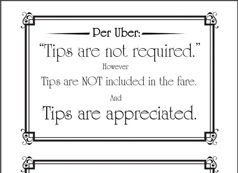 Uber Tips Not Included Thank You Sign for Print Digital Download