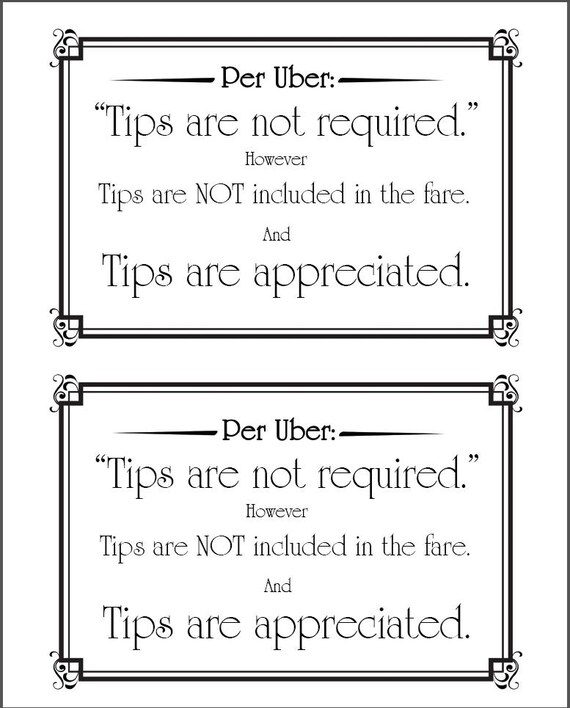 Uber Tips Not Included Thank You Sign for Print Digital Download