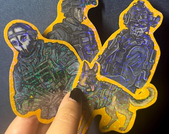 FPS military characters INSPIRED stickers!  Holographic finish stickers