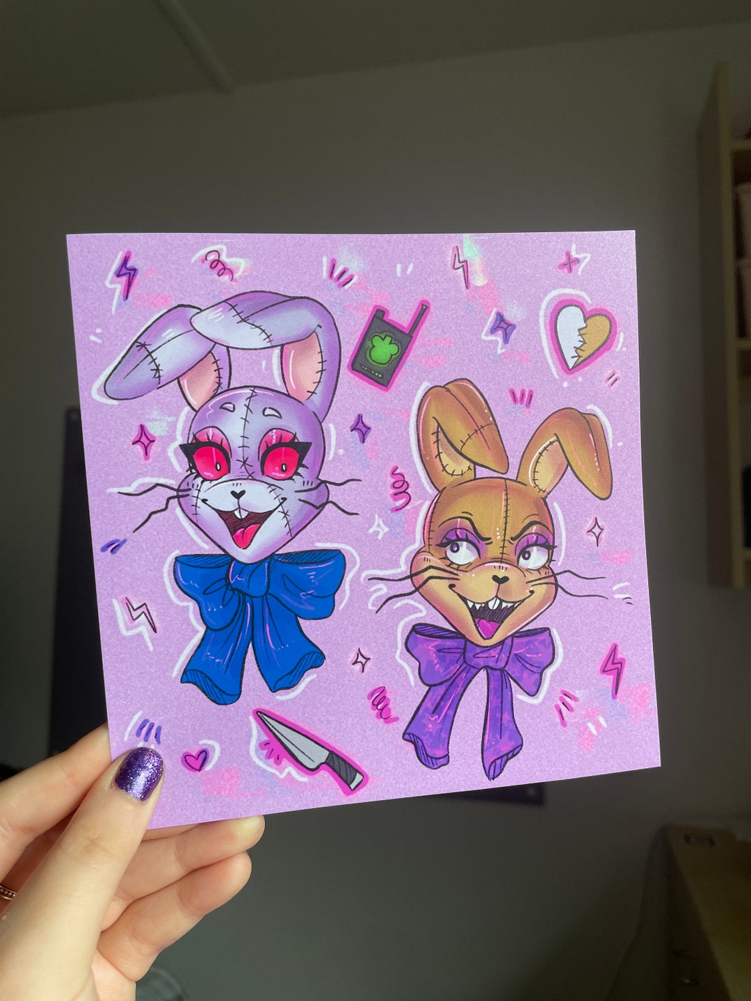 Glitchy N Vanny Print // Fnaf, William Afton, Vanny, Vanessa, Security