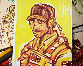 FPS-militaire karakters GENSPIREERDE print!  Minikunstprints met satijnafwerking