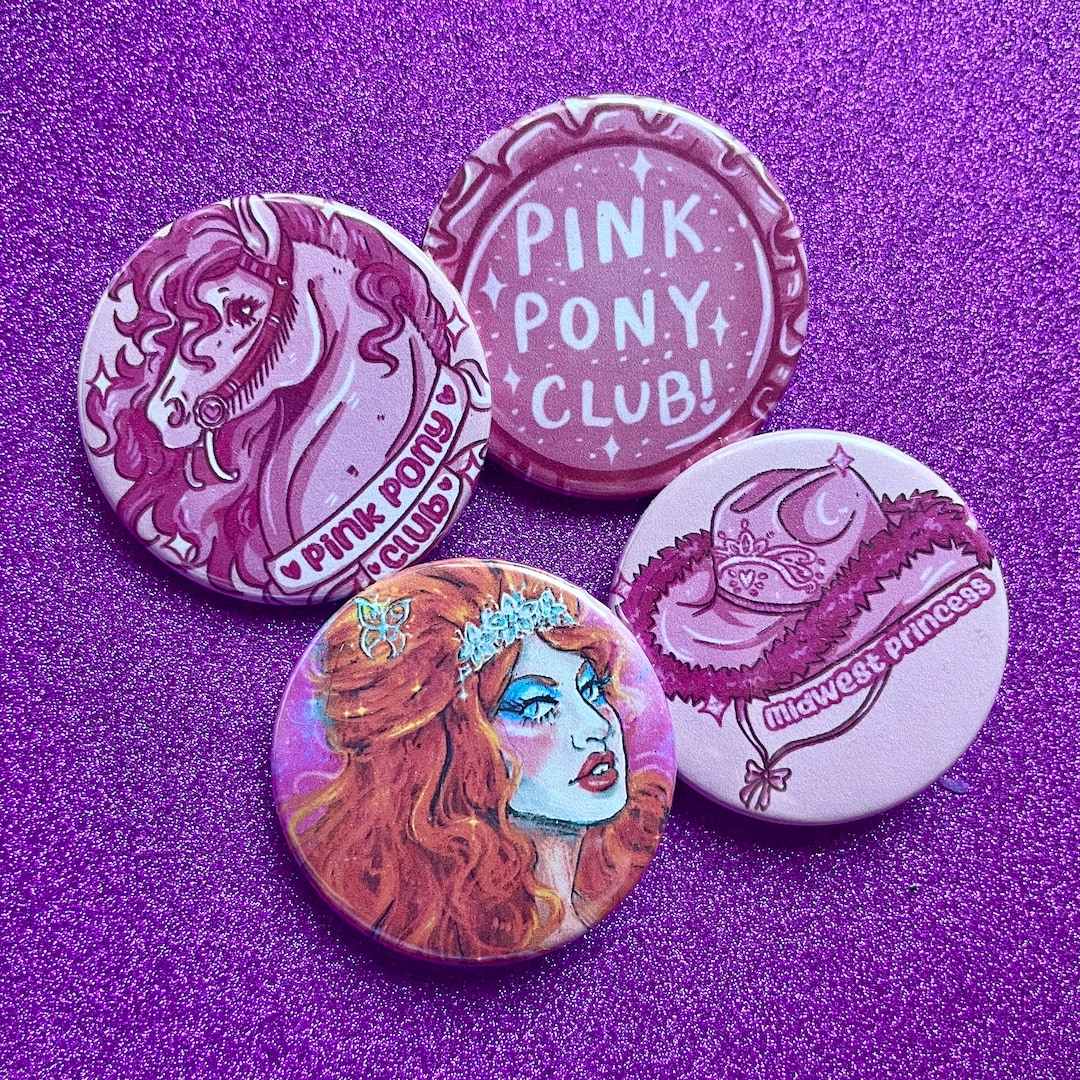 Chappell Roan button badges, cute badges, midwest princess, pink pony club, lesbian; sapphic, gift