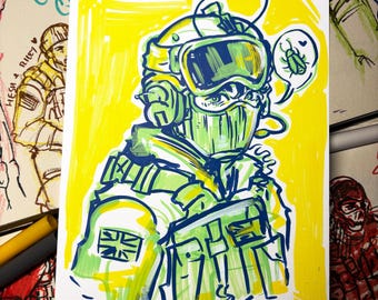 FPS-militaire karakters GENSPIREERDE print!  Minikunstprints met satijnafwerking