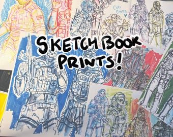 FPS military characters INSPIRED sketchbook prints!  Satin finish mini art prints