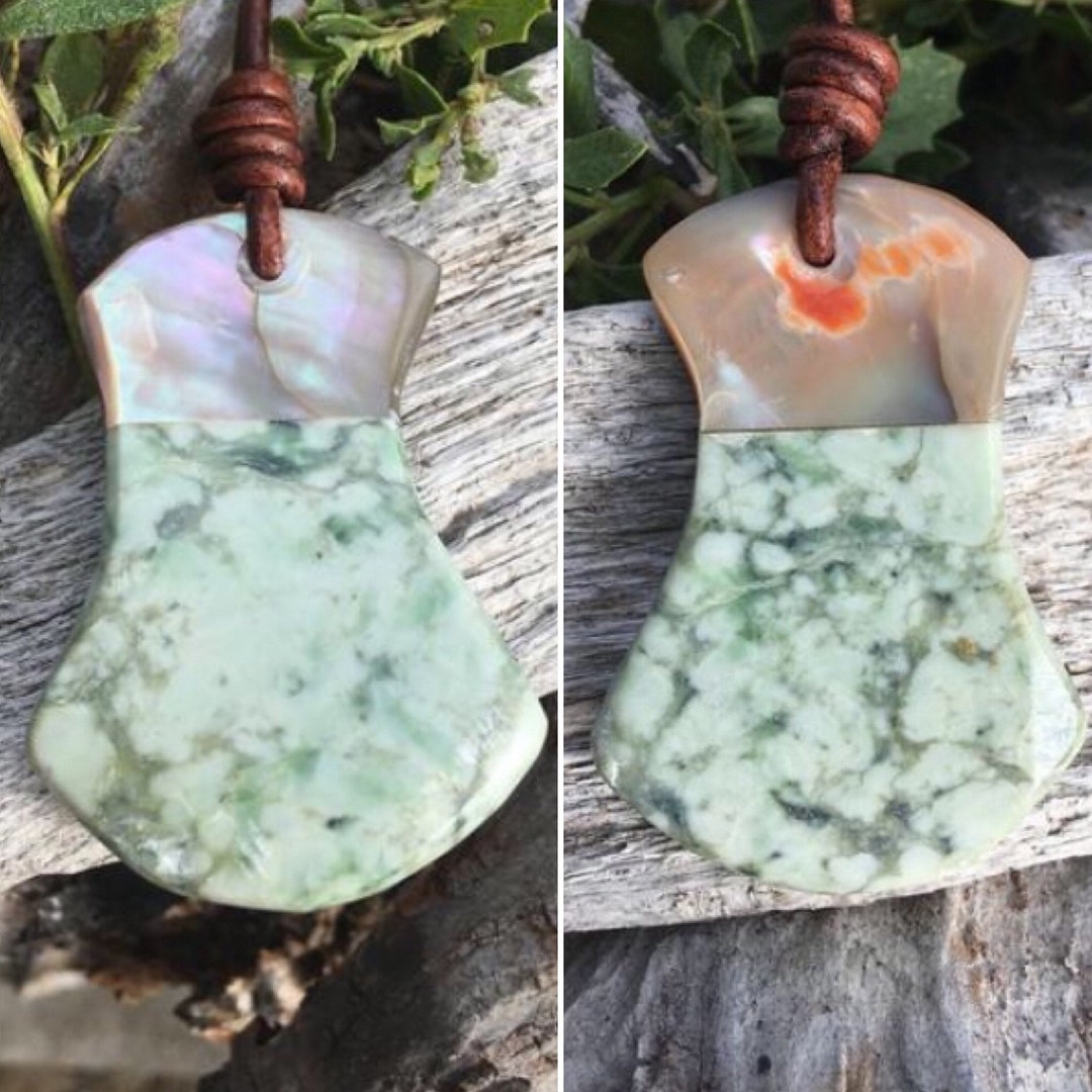 Eel River Botryoidal Jade, Abalone and Leather Necklace Etsy
