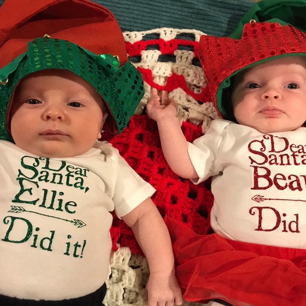 Twin Christmas outfit - Dear Santa Onesie/Bodysuit