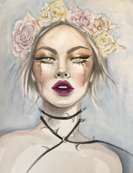 Roses and Thorns Flower Child Original Watercolor and Acrylic Etsy