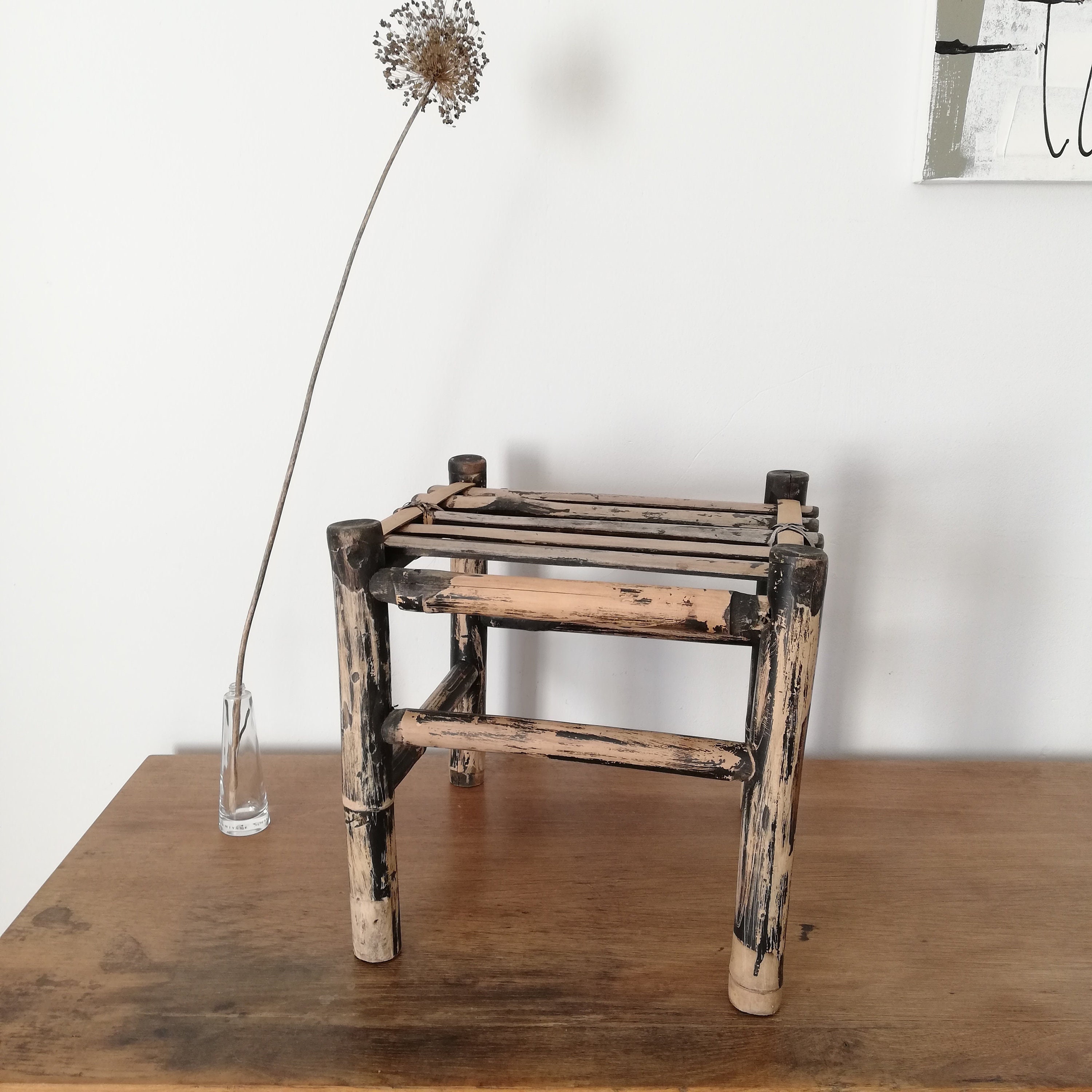 Tabouret en Bambou Effet Usé - Petite Table Bambou