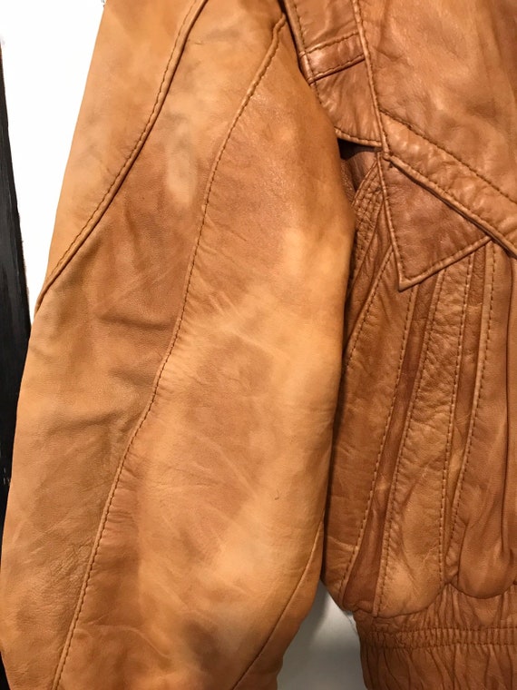 Vintage. 1980 Bomber Leather Jacket , Hipster , Cognac Brown