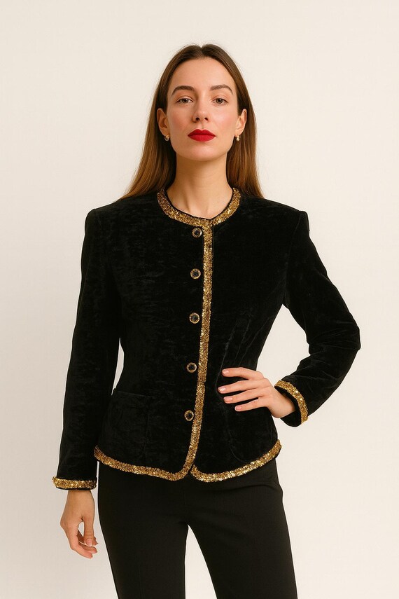 Chanel Vintage Blazer – 1980 Velvet Gold Sequin Embellished