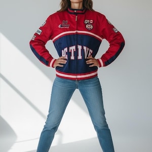 Vintage Freestyler Windsurf / Boarding - Surfing / Moto jacket Red Blue Applications, Size S, Gift for Her, Gift for Him