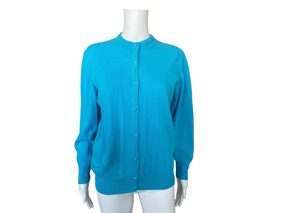 Wool Vintage Cardigan M Size Bright Blue Warm Vintage Cardigan Gift for Her Birthday Gift, foto 3 di 5